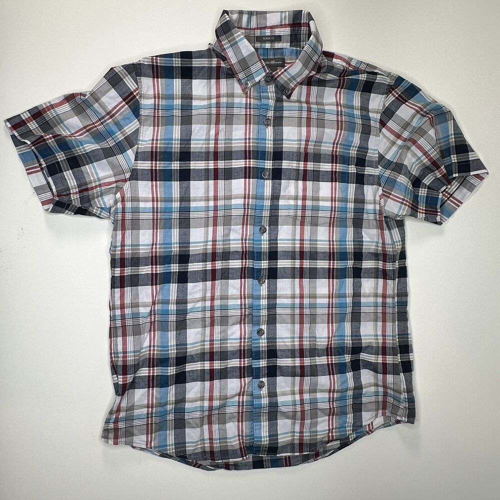 Eddie Bauer Short Sleeve Plaid Button Up Shirt